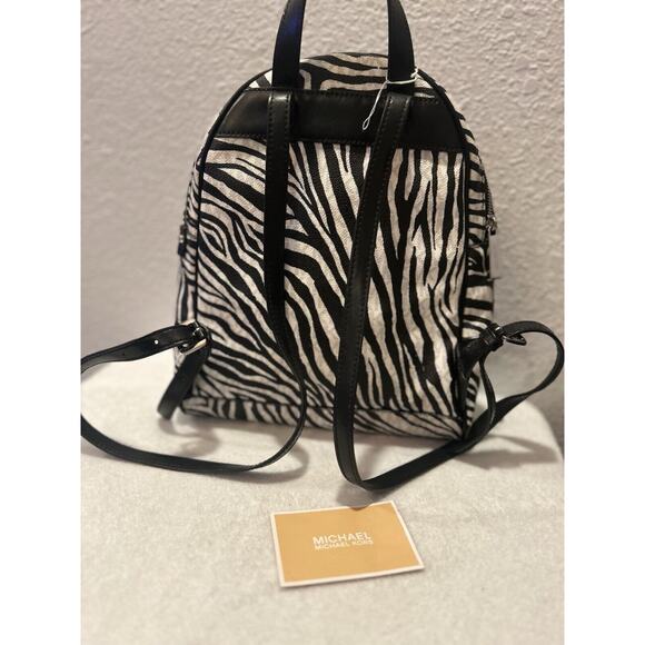 Michael Kors Rhea Zip Medium Zebra Backpack Black/White - Picture 4 of 5